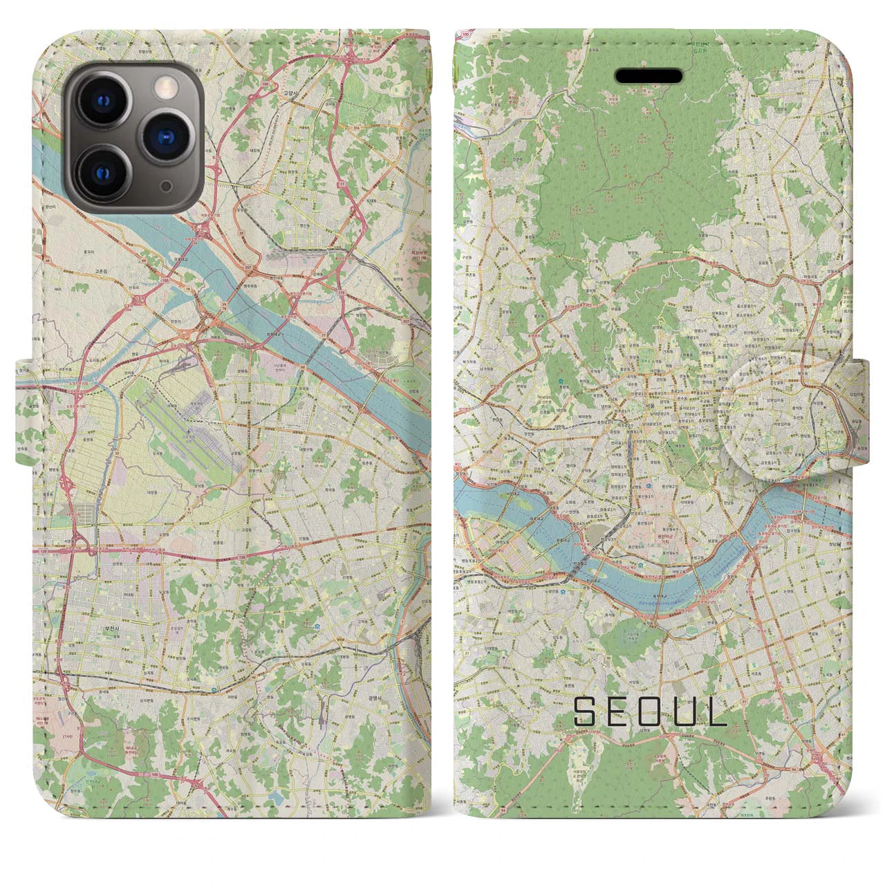【ソウル】地図柄iPhoneケース（手帳両面タイプ・ナチュラル）iPhone 11 Pro Max 用