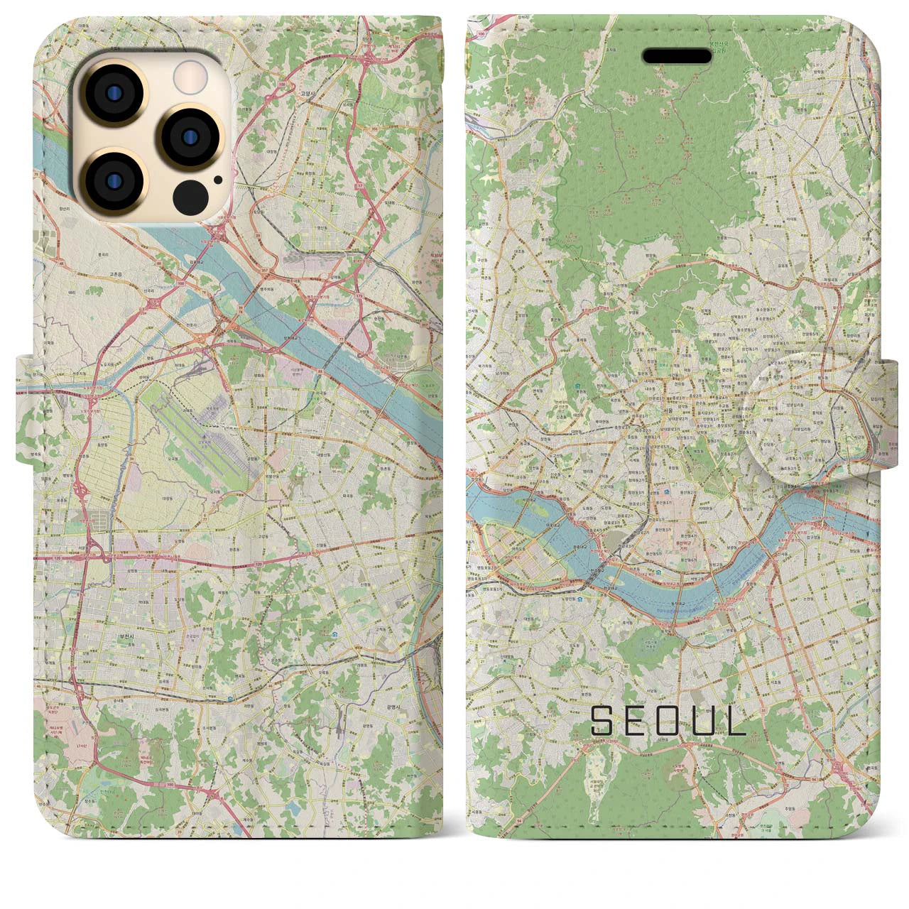 【ソウル】地図柄iPhoneケース（手帳両面タイプ・ナチュラル）iPhone 12 Pro Max 用