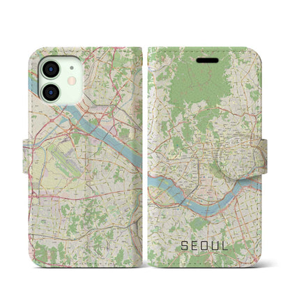 【ソウル（韓国）】地図柄iPhoneケース（手帳タイプ）ナチュラル・iPhone 12 mini 用