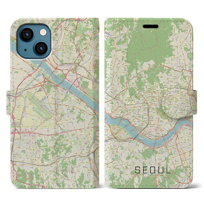 【ソウル（韓国）】地図柄iPhoneケース（手帳タイプ）ナチュラル・iPhone 13 用
