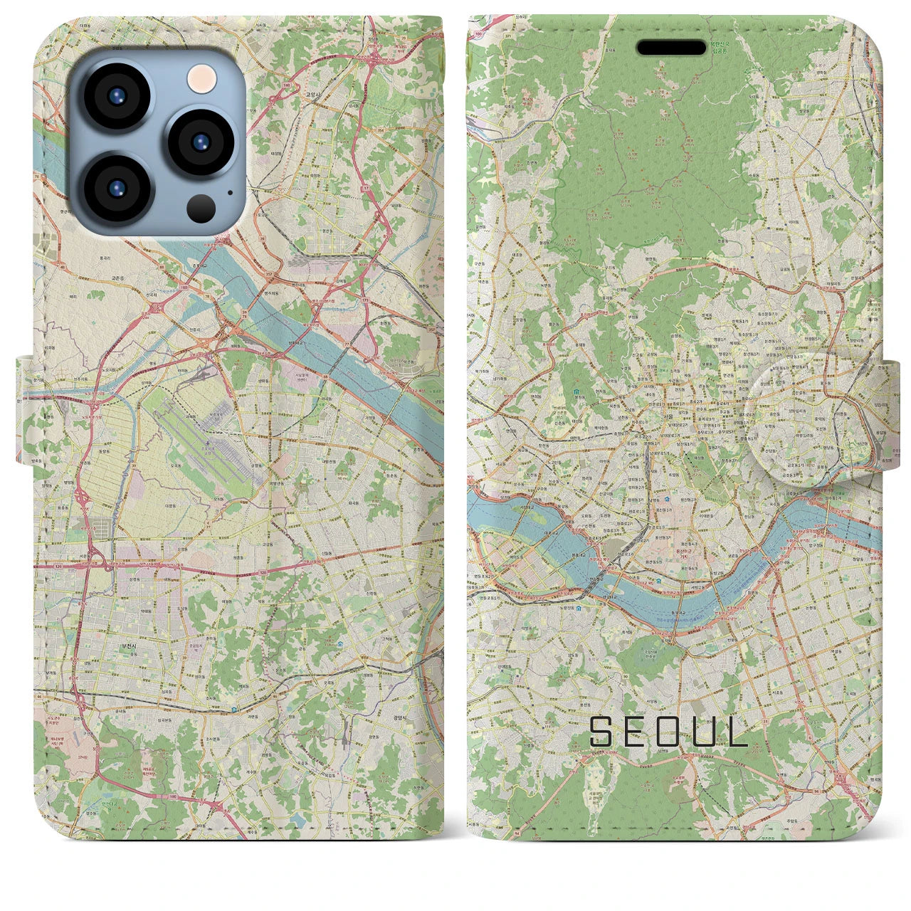 【ソウル】地図柄iPhoneケース（手帳両面タイプ・ナチュラル）iPhone 13 Pro Max 用