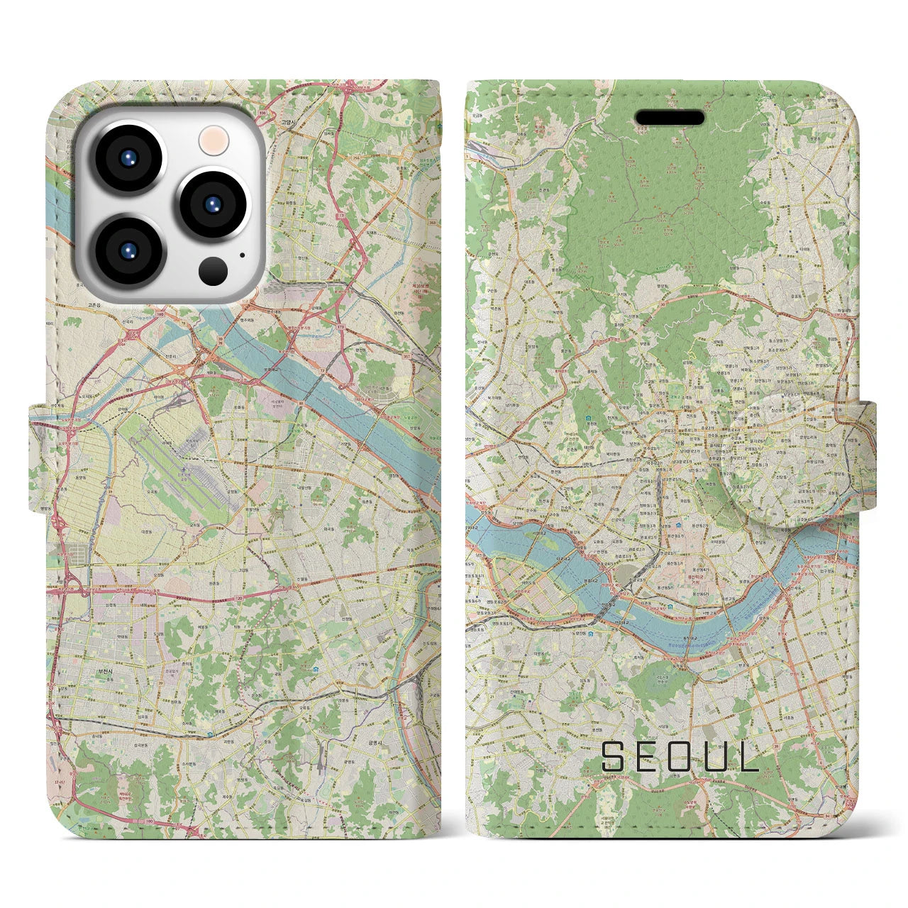 【ソウル】地図柄iPhoneケース（手帳両面タイプ・ナチュラル）iPhone 13 Pro 用