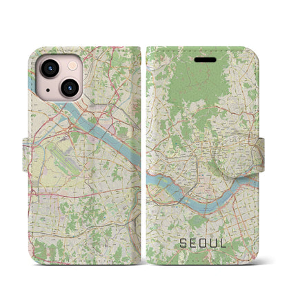 【ソウル（韓国）】地図柄iPhoneケース（手帳タイプ）ナチュラル・iPhone 13 mini 用