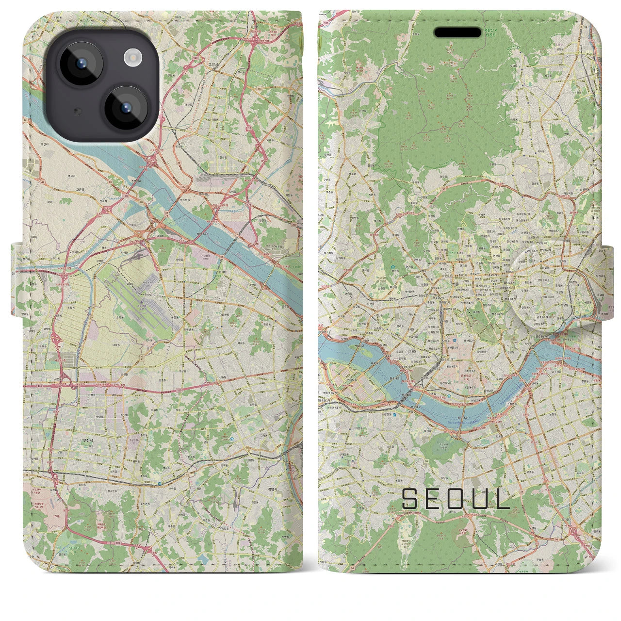 【ソウル】地図柄iPhoneケース（手帳両面タイプ・ナチュラル）iPhone 14 Plus 用