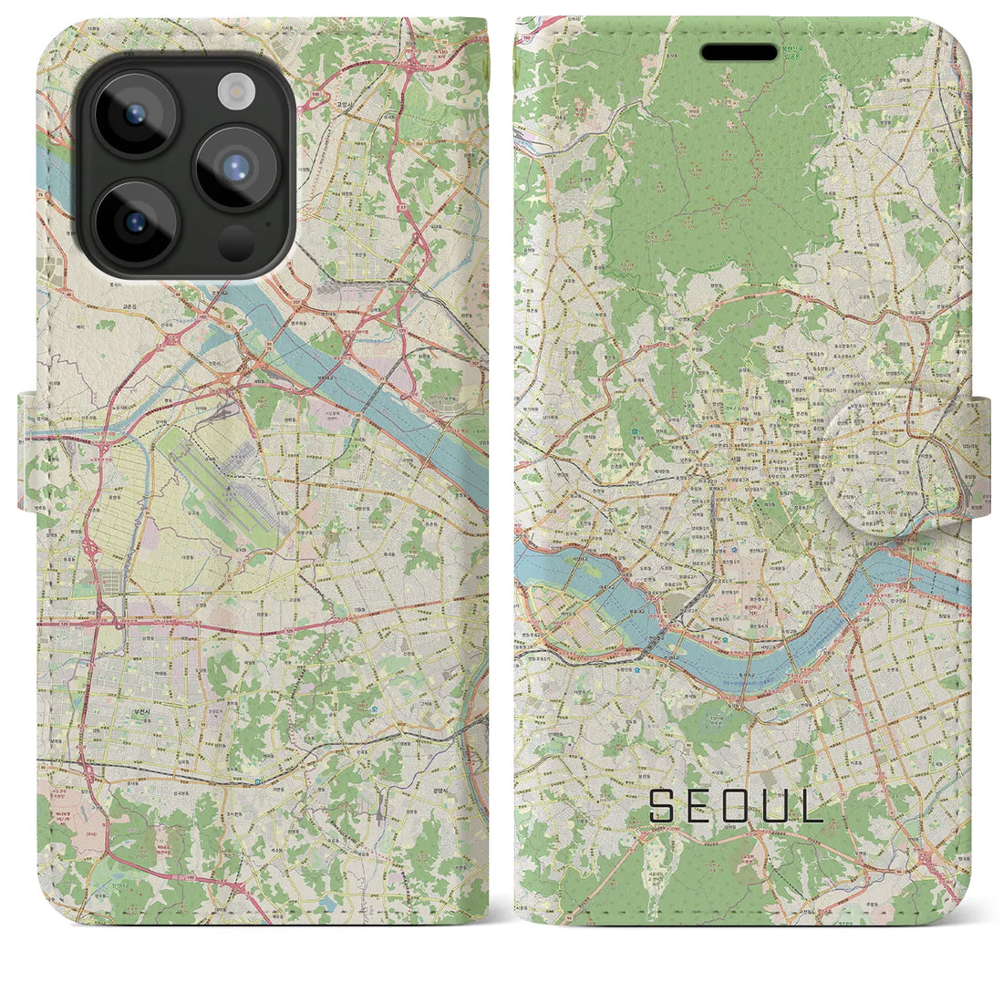【ソウル】地図柄iPhoneケース（手帳両面タイプ・ナチュラル）iPhone 15 Pro Max 用