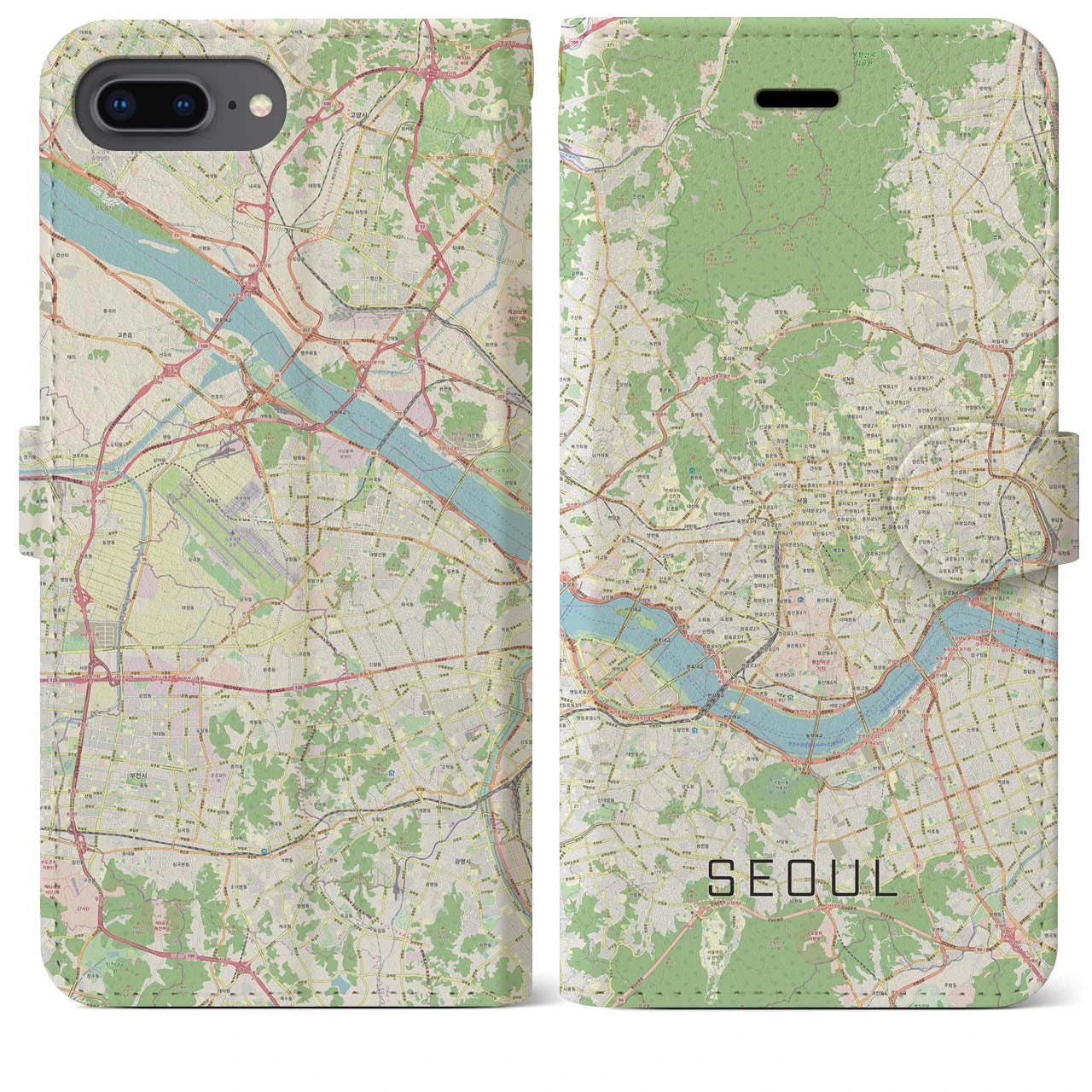 【ソウル】地図柄iPhoneケース（手帳両面タイプ・ナチュラル）iPhone 8Plus /7Plus / 6sPlus / 6Plus 用