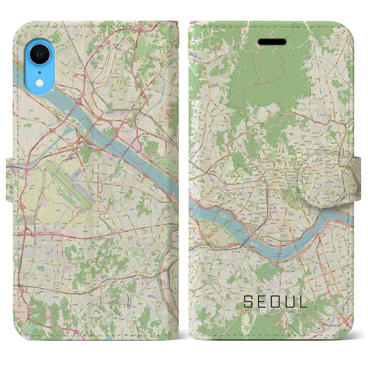 【ソウル】地図柄iPhoneケース（手帳両面タイプ・ナチュラル）iPhone XR 用