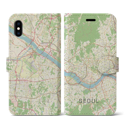 【ソウル（韓国）】地図柄iPhoneケース（手帳タイプ）ナチュラル・iPhone XS / X 用