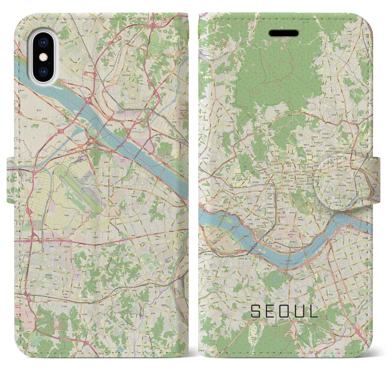 【ソウル】地図柄iPhoneケース（手帳両面タイプ・ナチュラル）iPhone XS Max 用