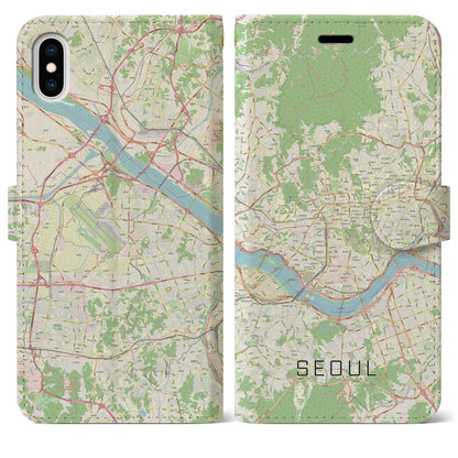 【ソウル（韓国）】地図柄iPhoneケース（手帳タイプ）ナチュラル・iPhone XS Max 用