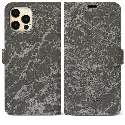 【世羅（広島県）】地図柄iPhoneケース（手帳タイプ）モノトーン・iPhone 12 Pro Max 用