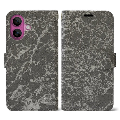 【世羅（広島県）】地図柄iPhoneケース（手帳タイプ）モノトーン・iPhone 16 Pro 用