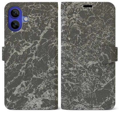 【世羅（広島県）】地図柄iPhoneケース（手帳タイプ）モノトーン・iPhone 16 Pro Max 用