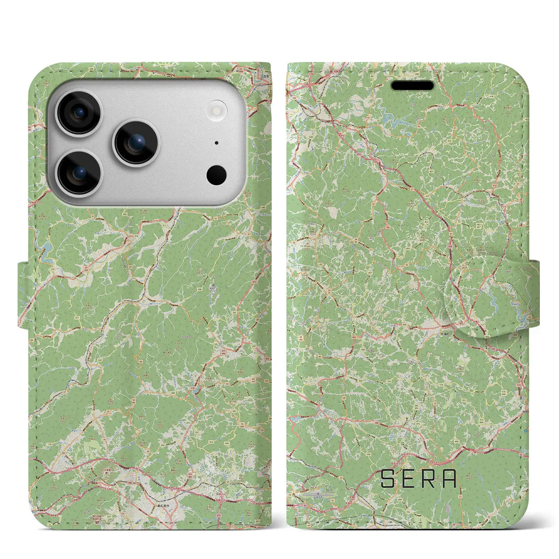 【世羅(広島県)】地図柄iPhoneケース(手帳タイプ)モノトーン・iPhone 17 Pro Max 用