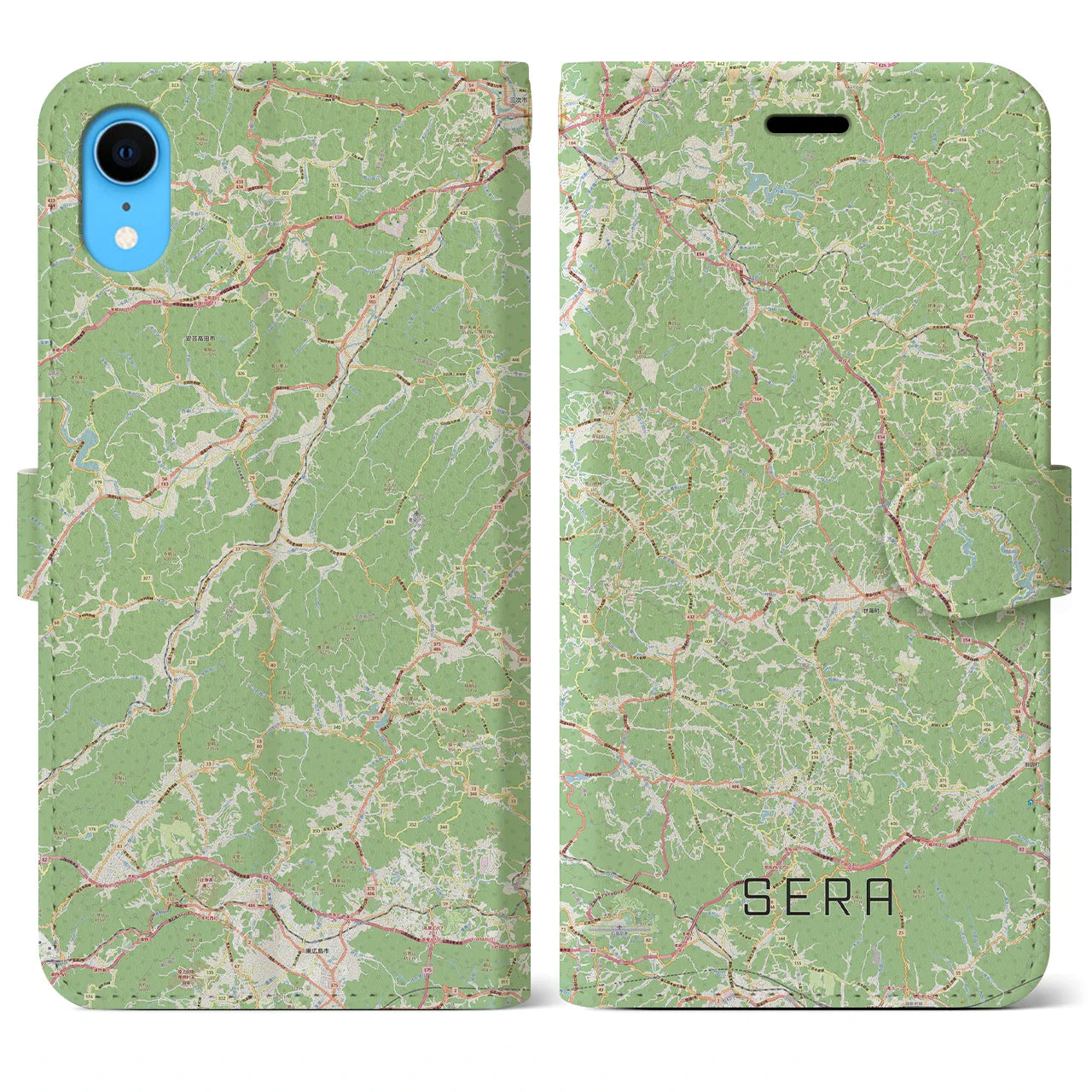 【世羅（広島県）】地図柄iPhoneケース（手帳タイプ）ナチュラル・iPhone XR 用