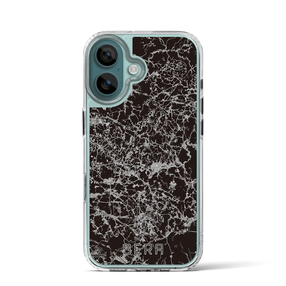 【世羅（広島県）】地図柄iPhoneケース（MagSafeタイプ）モノトーン・iPhone 16 Pro 用
