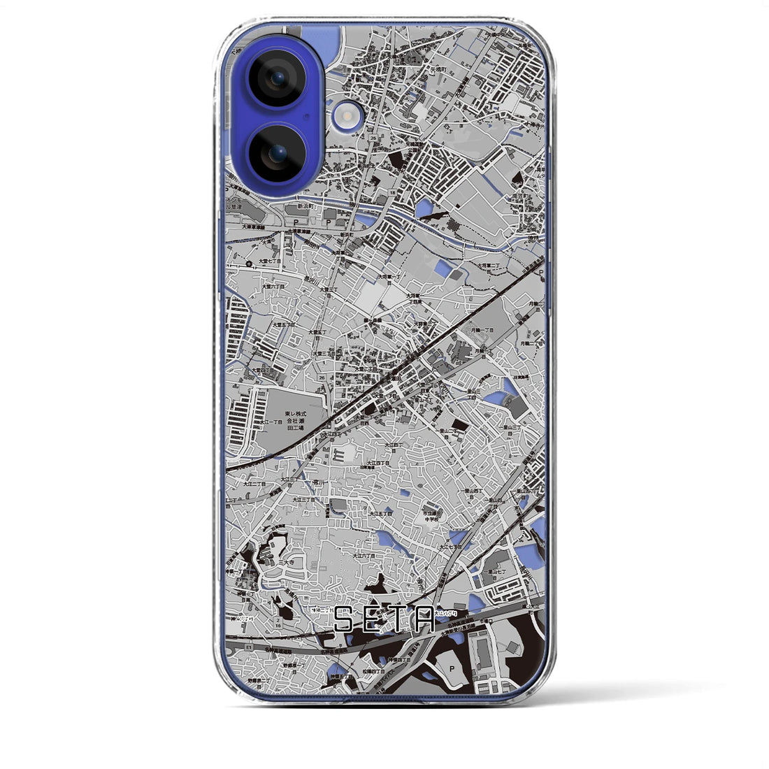 【瀬田（滋賀県）】地図柄iPhoneケース（クリアタイプ）モノトーン・iPhone 16 Pro Max 用