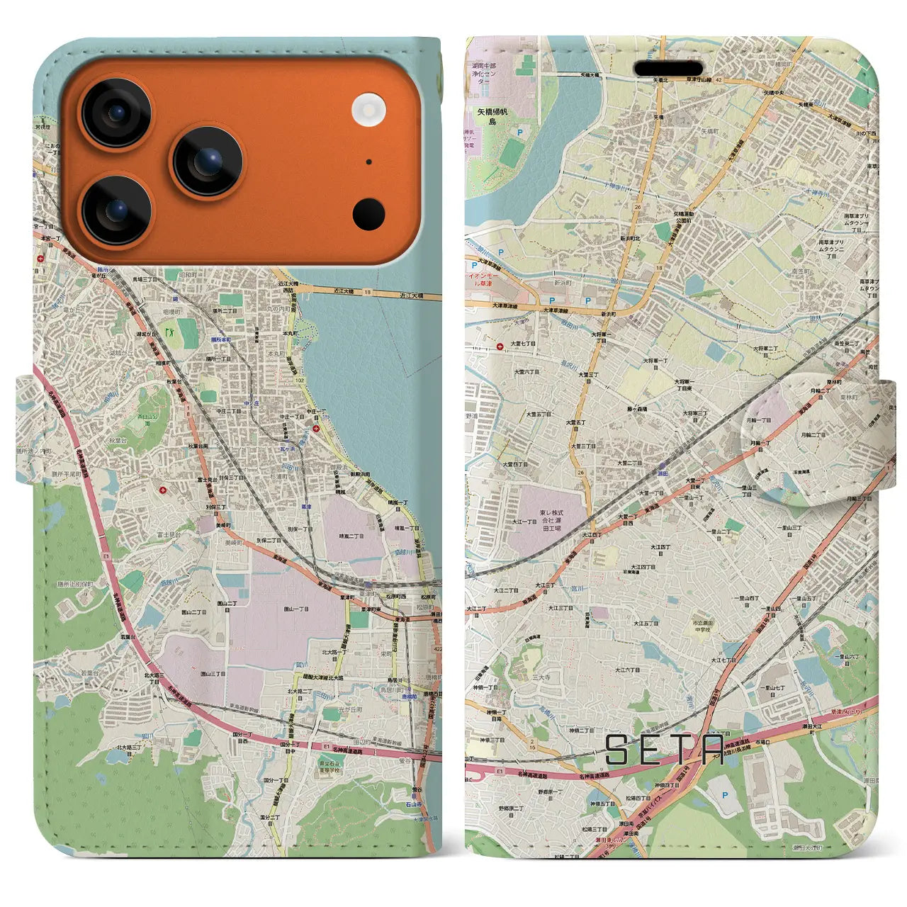 【瀬田（滋賀県）】地図柄iPhoneケース（手帳タイプ）