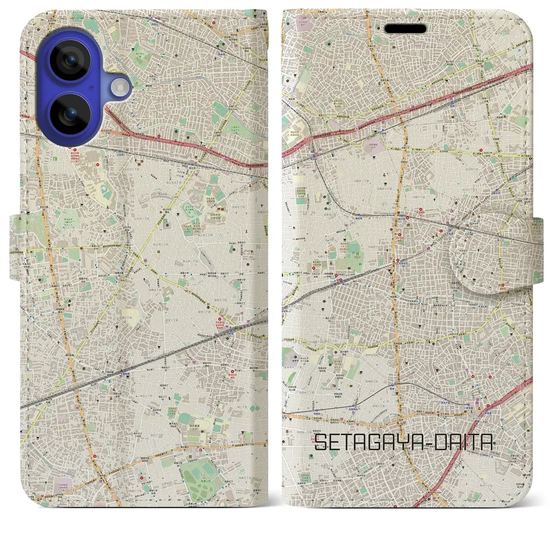 【世田谷代田（東京都）】地図柄iPhoneケース（手帳タイプ）ナチュラル・iPhone 16 Pro Max 用