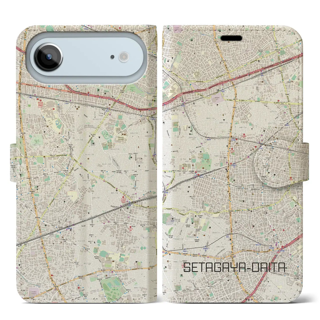 【世田谷代田(東京都)】地図柄iPhoneケース(手帳タイプ)モノトーン・iPhone 17 Pro Max 用