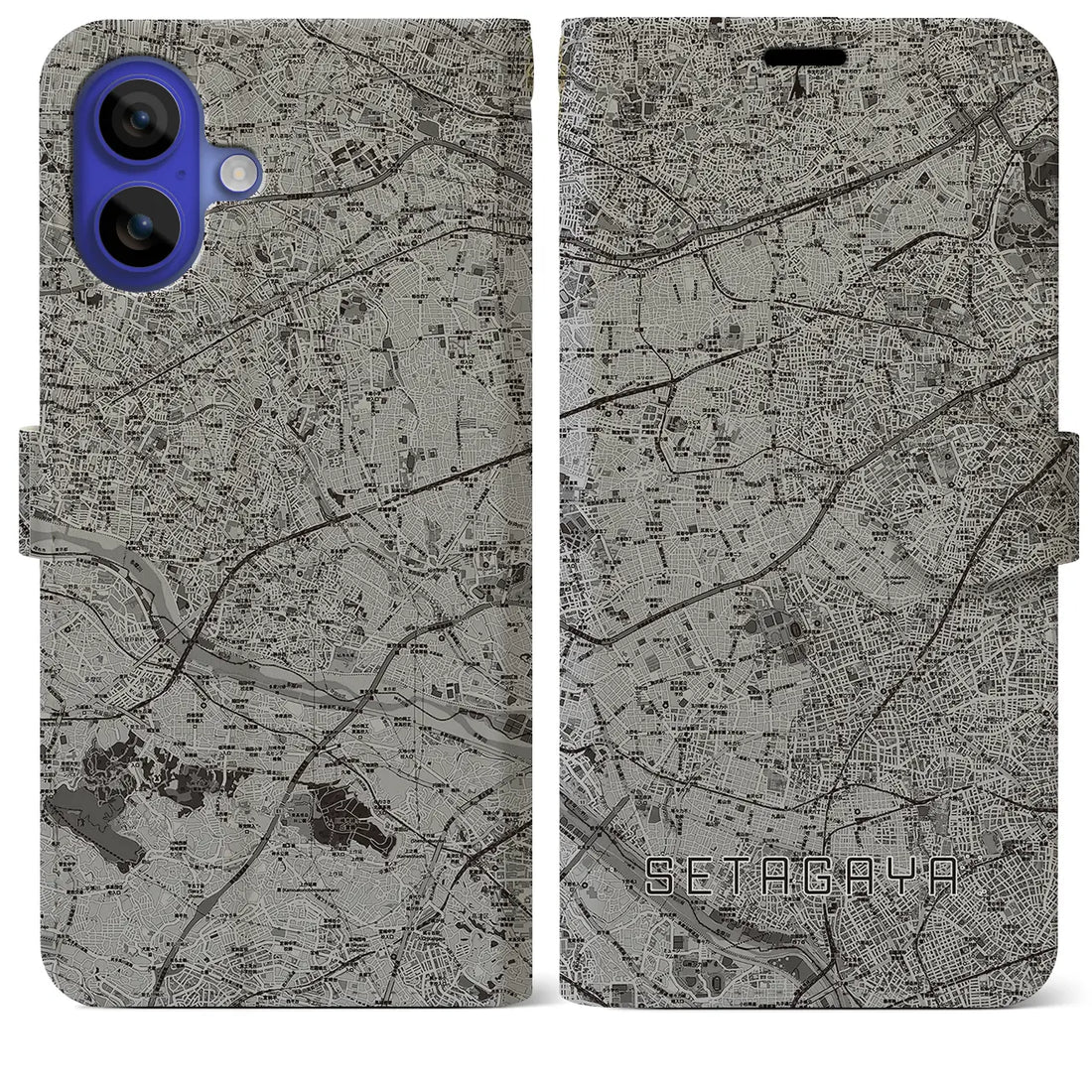 【世田谷2(東京都)】地図柄iPhoneケース(手帳タイプ)モノトーン・iPhone 16 Pro Max 用