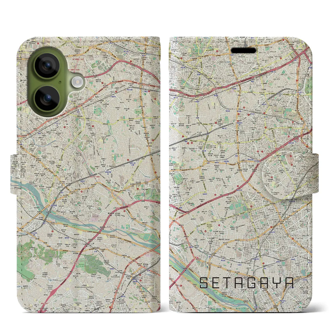 【世田谷2（東京都）】地図柄iPhoneケース（手帳タイプ）モノトーン・iPhone 17 Pro Max 用
