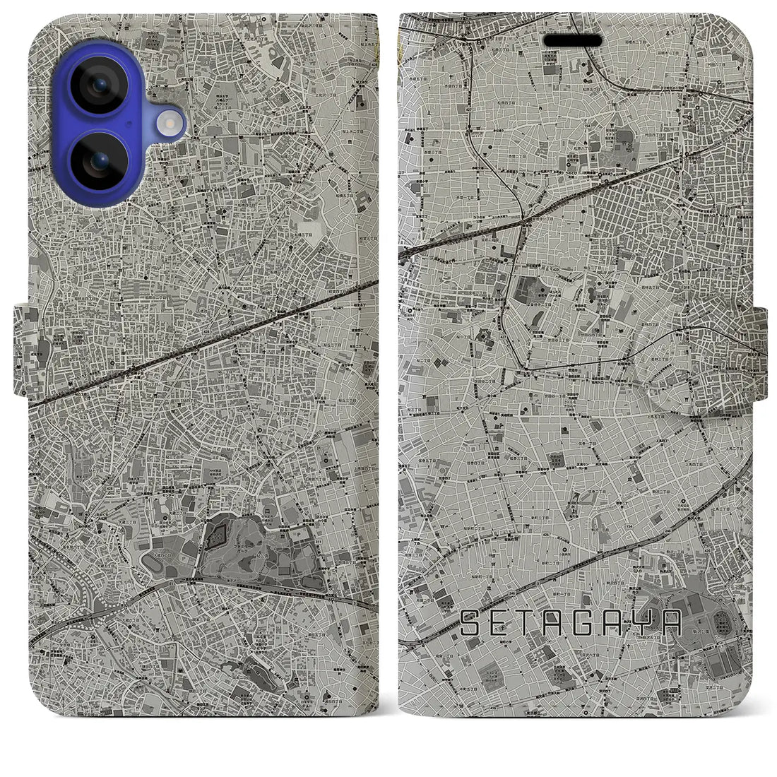 【世田谷(東京都)】地図柄iPhoneケース(手帳タイプ)モノトーン・iPhone 16 Pro Max 用