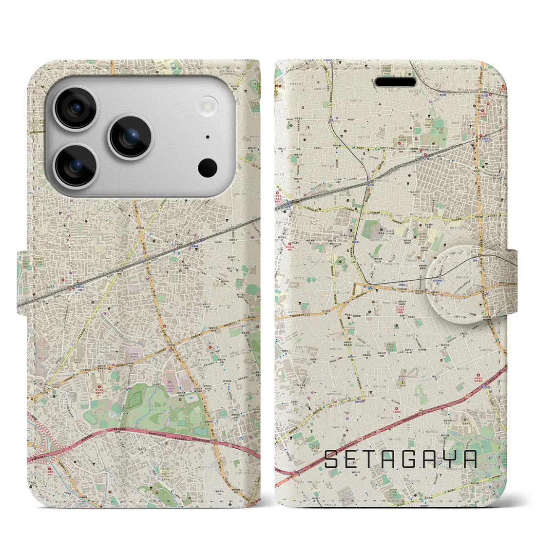 【世田谷（東京都）】地図柄iPhoneケース（手帳タイプ）モノトーン・iPhone 17 Pro Max 用