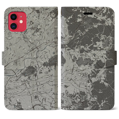 【瀬戸（愛知県）】地図柄iPhoneケース（手帳タイプ）モノトーン・iPhone 11 用