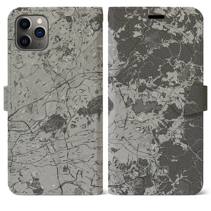 【瀬戸（愛知県）】地図柄iPhoneケース（手帳タイプ）モノトーン・iPhone 11 Pro Max 用