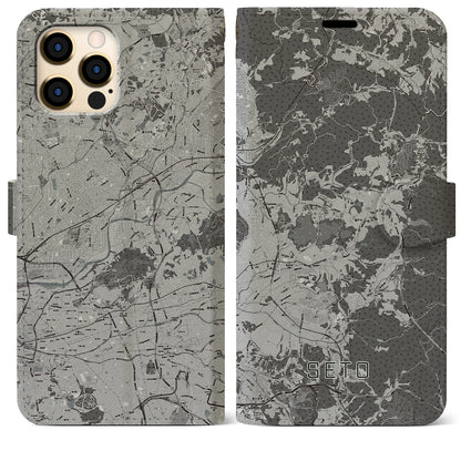 【瀬戸（愛知県）】地図柄iPhoneケース（手帳タイプ）モノトーン・iPhone 12 Pro Max 用