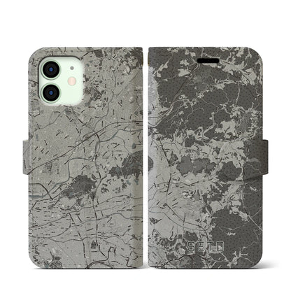 【瀬戸（愛知県）】地図柄iPhoneケース（手帳タイプ）モノトーン・iPhone 12 mini 用
