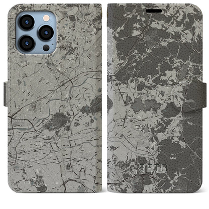 【瀬戸（愛知県）】地図柄iPhoneケース（手帳タイプ）モノトーン・iPhone 13 Pro Max 用