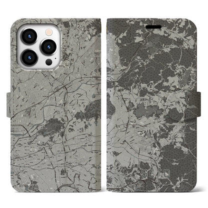 【瀬戸（愛知県）】地図柄iPhoneケース（手帳タイプ）モノトーン・iPhone 13 Pro 用