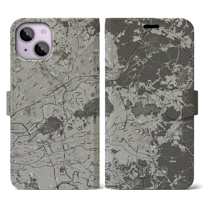 【瀬戸（愛知県）】地図柄iPhoneケース（手帳タイプ）モノトーン・iPhone 14 用