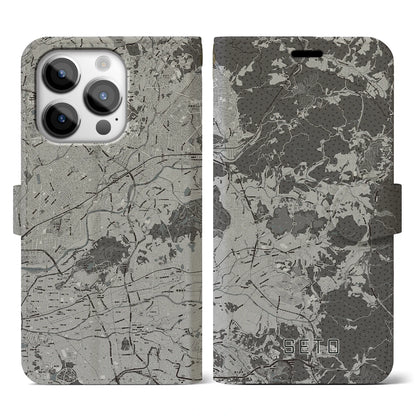 【瀬戸（愛知県）】地図柄iPhoneケース（手帳タイプ）モノトーン・iPhone 14 Pro 用
