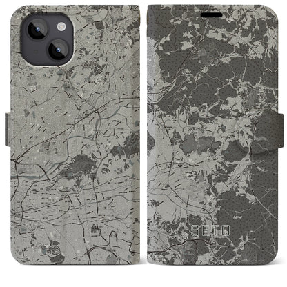 【瀬戸（愛知県）】地図柄iPhoneケース（手帳タイプ）モノトーン・iPhone 14 Plus 用