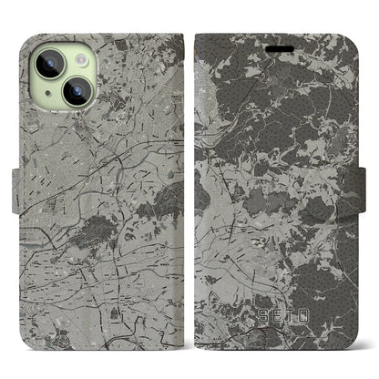 【瀬戸（愛知県）】地図柄iPhoneケース（手帳タイプ）モノトーン・iPhone 15 用