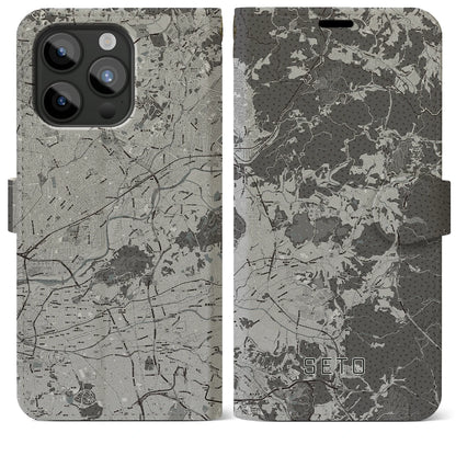 【瀬戸（愛知県）】地図柄iPhoneケース（手帳タイプ）モノトーン・iPhone 15 Pro Max 用