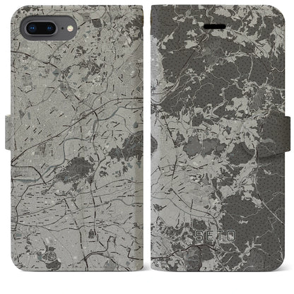 【瀬戸（愛知県）】地図柄iPhoneケース（手帳タイプ）モノトーン・iPhone 8Plus /7Plus / 6sPlus / 6Plus 用