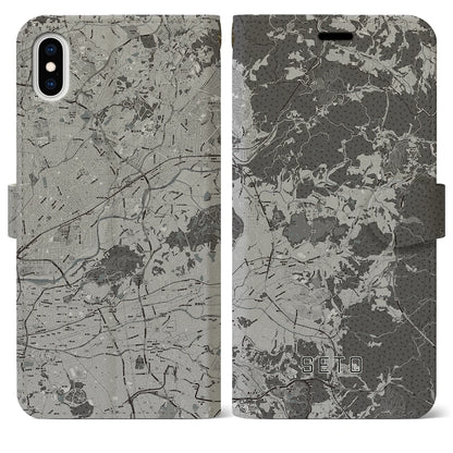 【瀬戸（愛知県）】地図柄iPhoneケース（手帳タイプ）モノトーン・iPhone XS Max 用