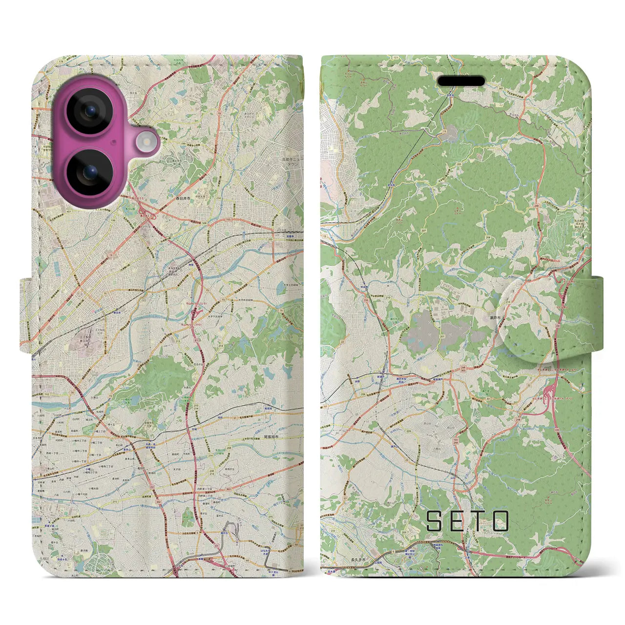 【瀬戸（愛知県）】地図柄iPhoneケース（手帳タイプ）ナチュラル・iPhone 16 Pro 用