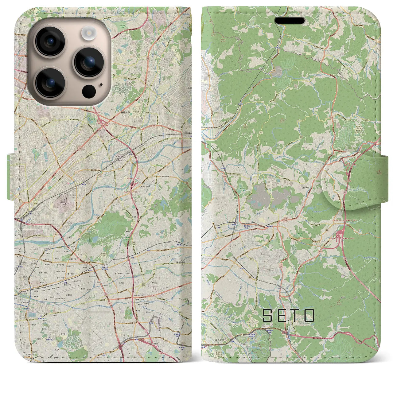 【瀬戸（愛知県）】地図柄iPhoneケース（手帳タイプ）ナチュラル・iPhone 16 Plus 用