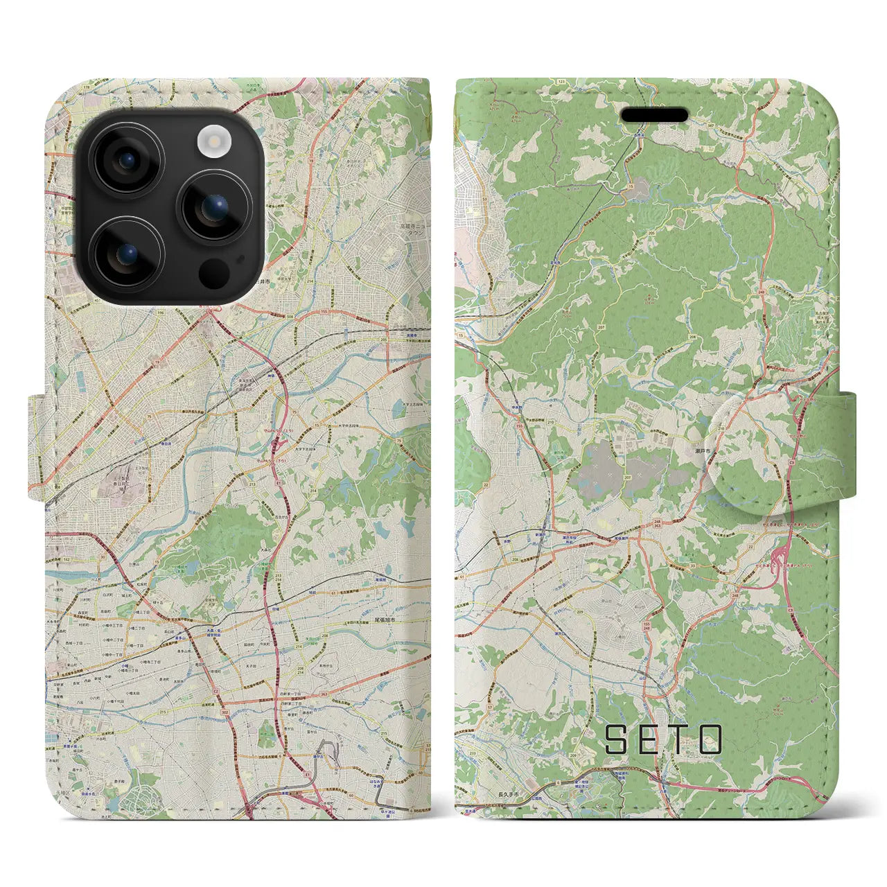 【瀬戸（愛知県）】地図柄iPhoneケース（手帳タイプ）ナチュラル・iPhone 16 用