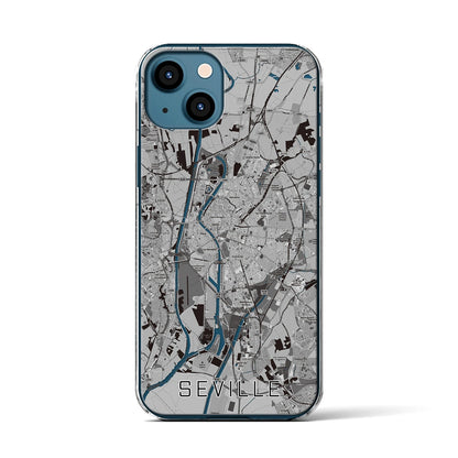 【セビリア（スペイン）】地図柄iPhoneケース（クリアタイプ）モノトーン・iPhone 13 用