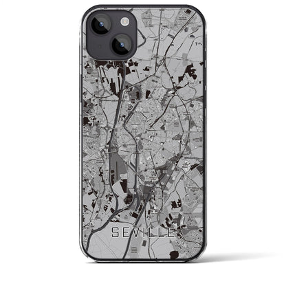【セビリア（スペイン）】地図柄iPhoneケース（クリアタイプ）モノトーン・iPhone 14 Plus 用