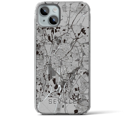 【セビリア（スペイン）】地図柄iPhoneケース（クリアタイプ）モノトーン・iPhone 15 Plus 用