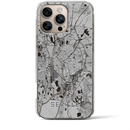 【セビリア（スペイン）】地図柄iPhoneケース（クリアタイプ）モノトーン・iPhone 16 Plus 用