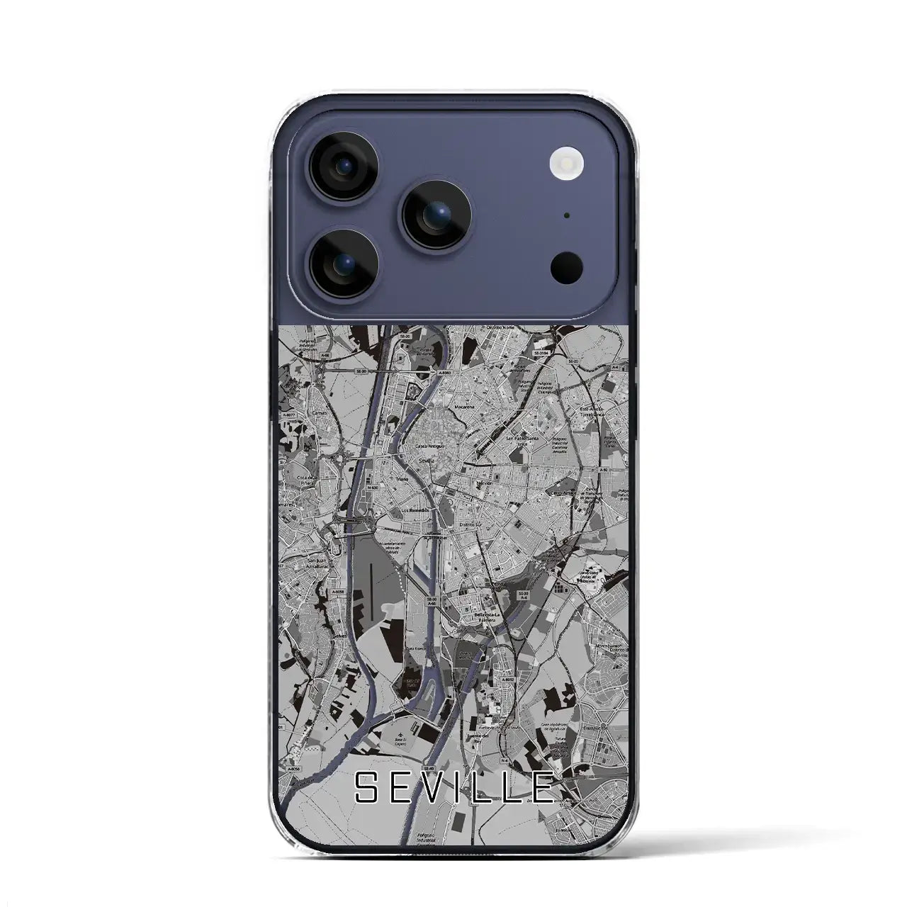 【セビリア（スペイン）】地図柄iPhoneケース（クリアタイプ）モノトーン・iPhone 17 Pro Max 用
