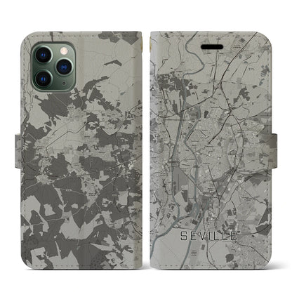 【セビリア（スペイン）】地図柄iPhoneケース（手帳タイプ）モノトーン・iPhone 11 Pro 用